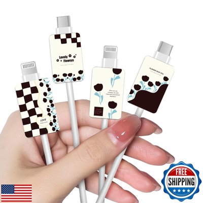 Cute Cable Protector for iPhone Type-c, Pretty Tulip Flowers Pattern 4pcs Sof