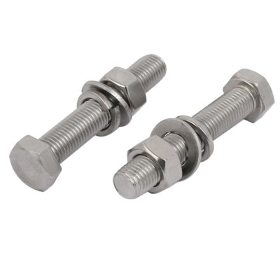 M16x100mm 304 Stainless Steel Hex Bolt w Washer Nuts Assortment Kit 2pcs