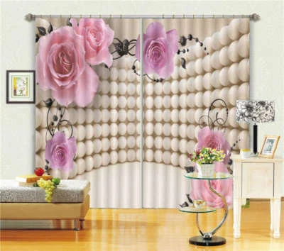 Violet Pâle Roses 3D Rideau Blockout Photo Impression Rideaux Draper Tissu Fenêt - Photo 1/4