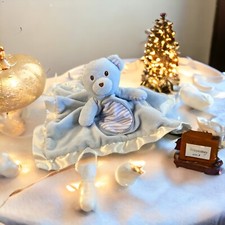 Douglas Baby Blue Teddy Bear Lovey Striped White Plush Security Satin Trim
