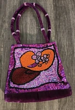 Beautiful Vintage Red Hat Society Beaded & Sequin Purple Velveteen Handbag