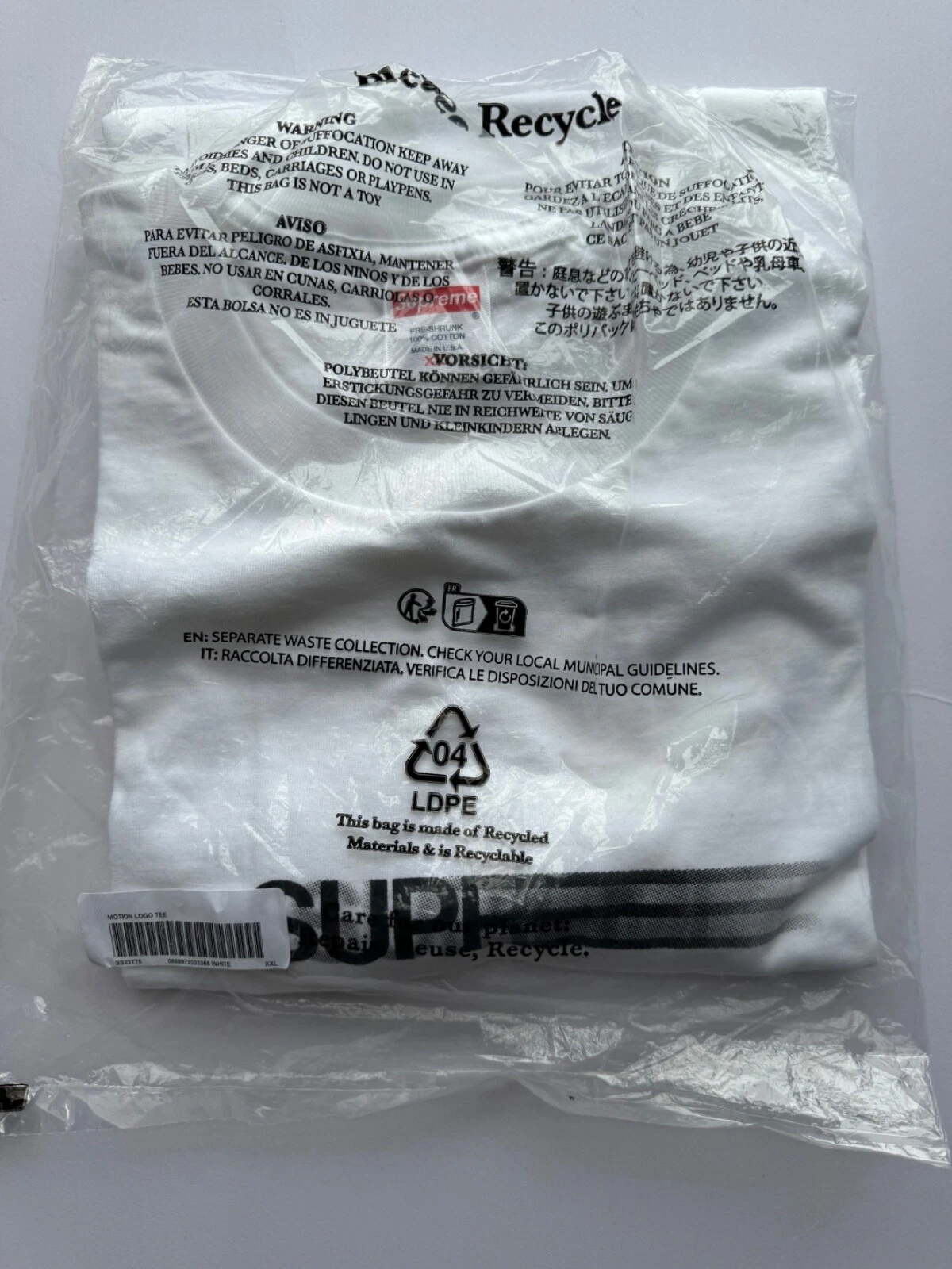 T shirt logo Supreme White Motion taille XXL neuf