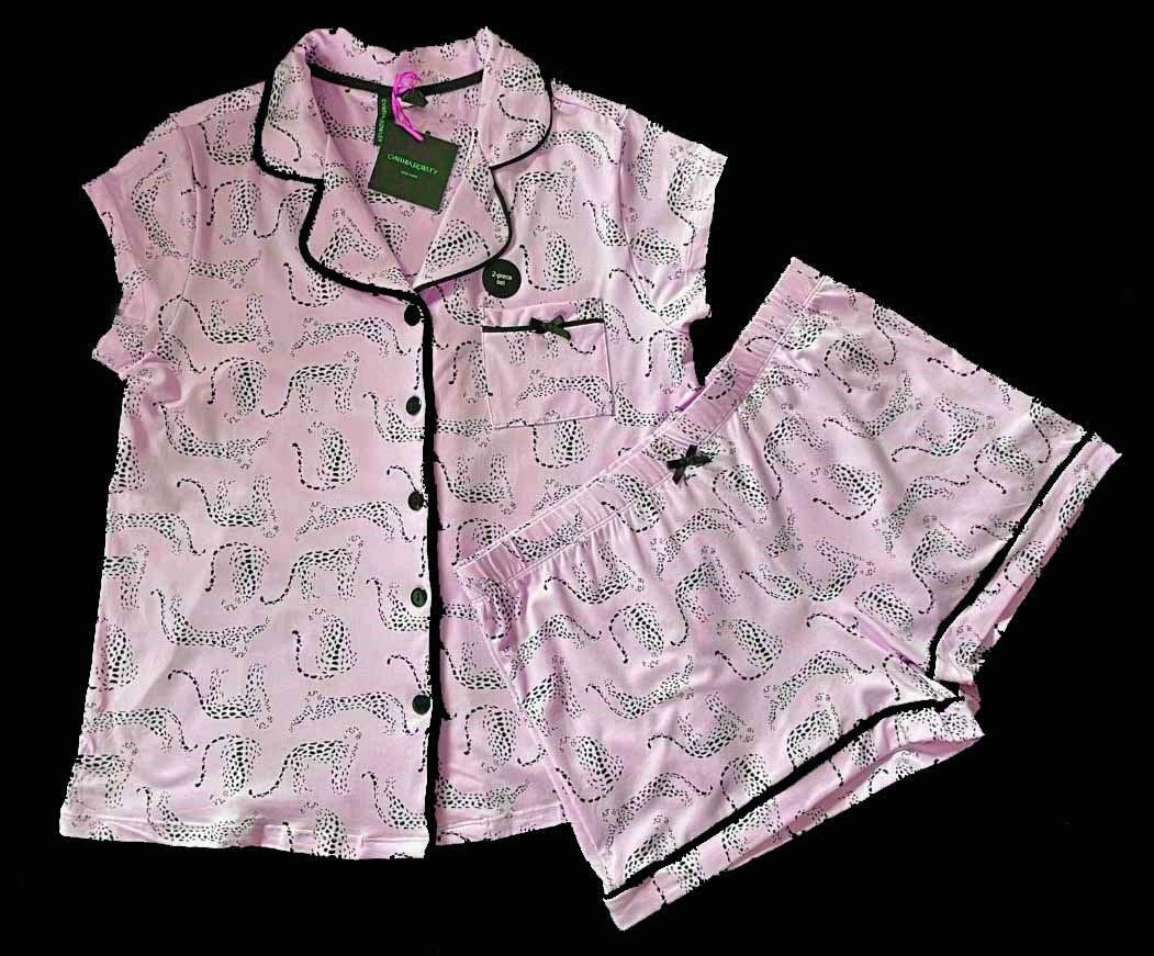 2-Pc Cynthia Rowley Cheetah Pink S/S Top Shorts Luxuriously Soft