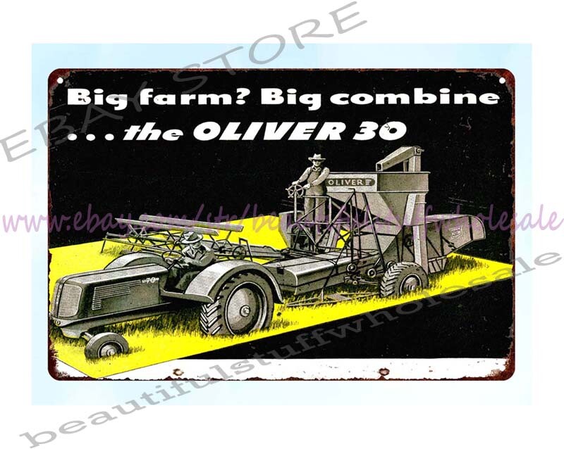 metal wall art lodge 1947 Oliver Combine Tractor farm machinery metal tin sign
