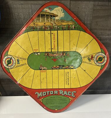 Vintage 1920s WOLVERINE MOTOR RACE Tin Toy Game Board Nice Car Graphics ...