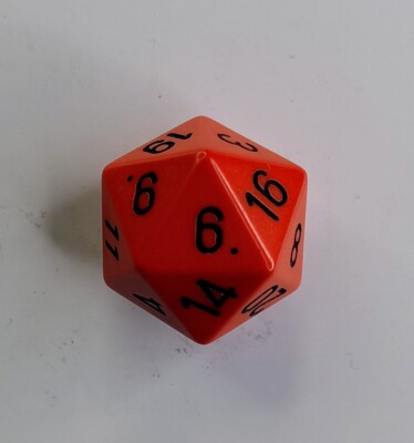 d20 RPG DnD Die Opaque Orange/Black Unknown Manufacturer