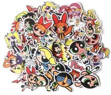 Powerpuff GIrls Themed Vinyl Scrapbook/Skateboard Sticker Set Of 50 Pieces
