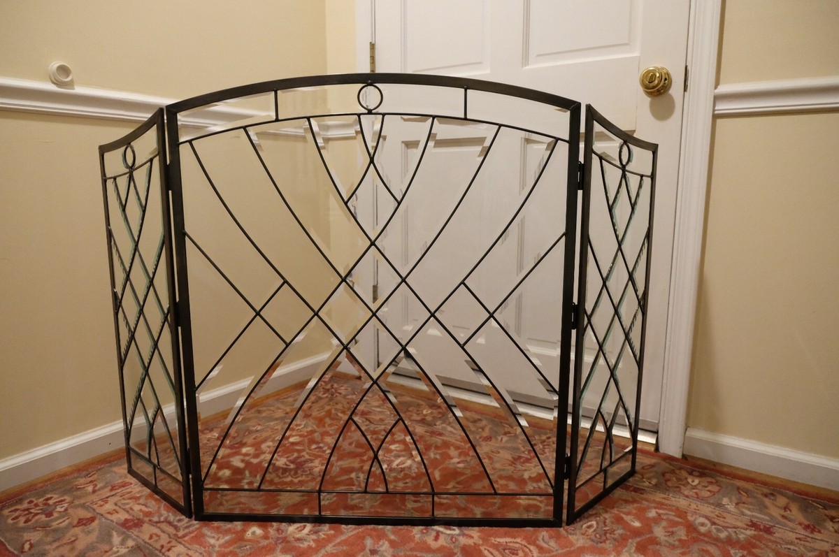 TMI Bevel Clear Glass Folding Fireplace Screen Hand Made, 51