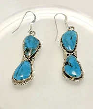 CHACO CANYON Sterling Silver Freeform Kingman Turquoise Drop Earrings - NIB