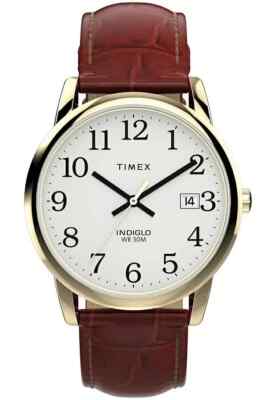 Timex TW2W95500, Men's Easy Reader Brown Leather Watch, Indiglo, Date, 35MM Case