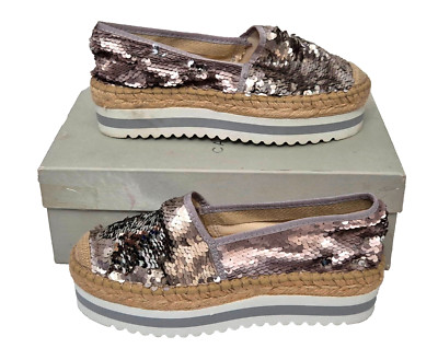 Carvela Damen Koko Gunmetal Pailletten Slipper Plateau Espadrille Schuhe EU 36 UK 3