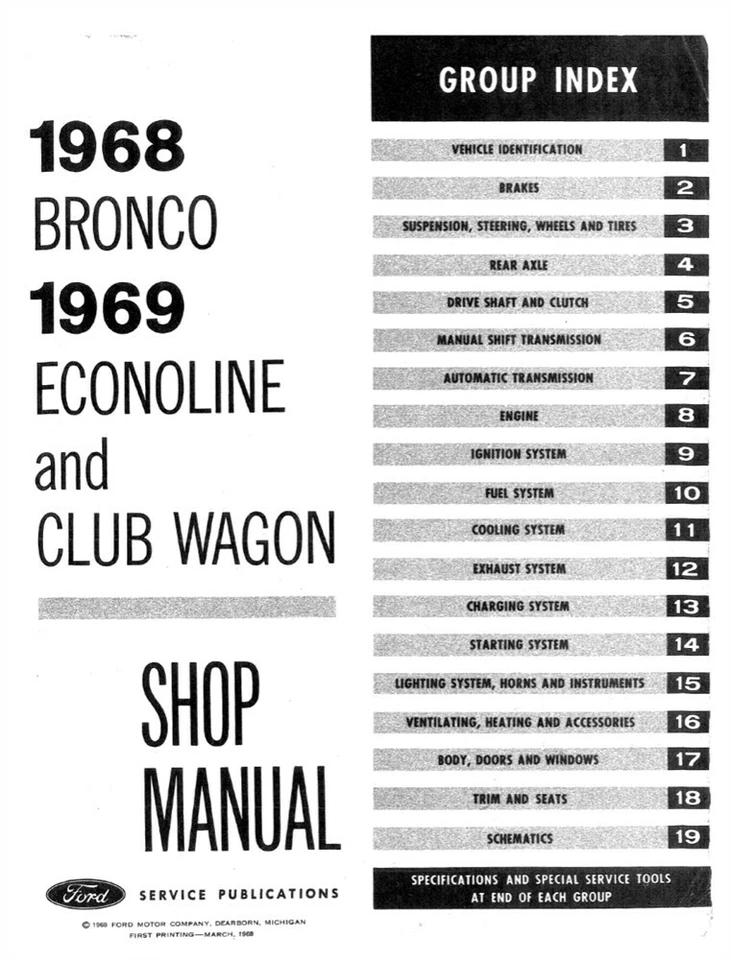Ford Bronco 1968 1969 Ford Econoline taller manual de reparación  Foto 2 de 4