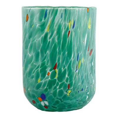 Murano Glass Drinking Art Tumbler Green Handmade Multi Millefiori Venice