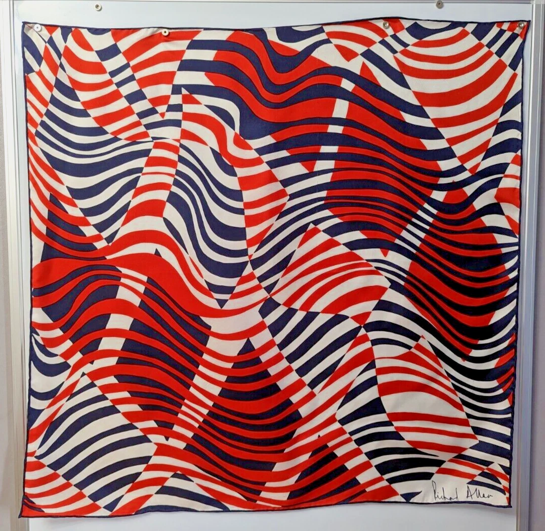 ÉCHARPE Richard Allan / fabriquée en soie britannique / écharpe vintage noir rouge blanc / 34
