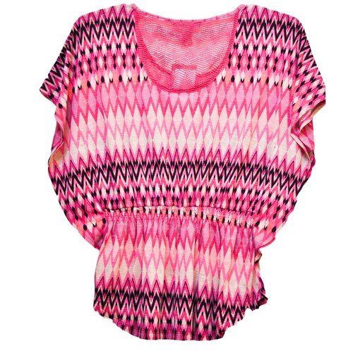 Weavers Women's Knit Top Dolman Short Sleeve Geometric Fuchsia Size M NWT - Picture 4 of 6