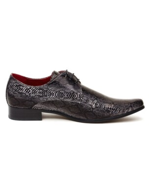 Herren Leder Gefüttert Schwarz Schlangenmuster Schnürschuhe Retro Spitz Winkle Pickers