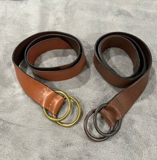 Women's Medium Gap Brown Genuine Leather Belt W/ Brass Buckle Lot Of 2