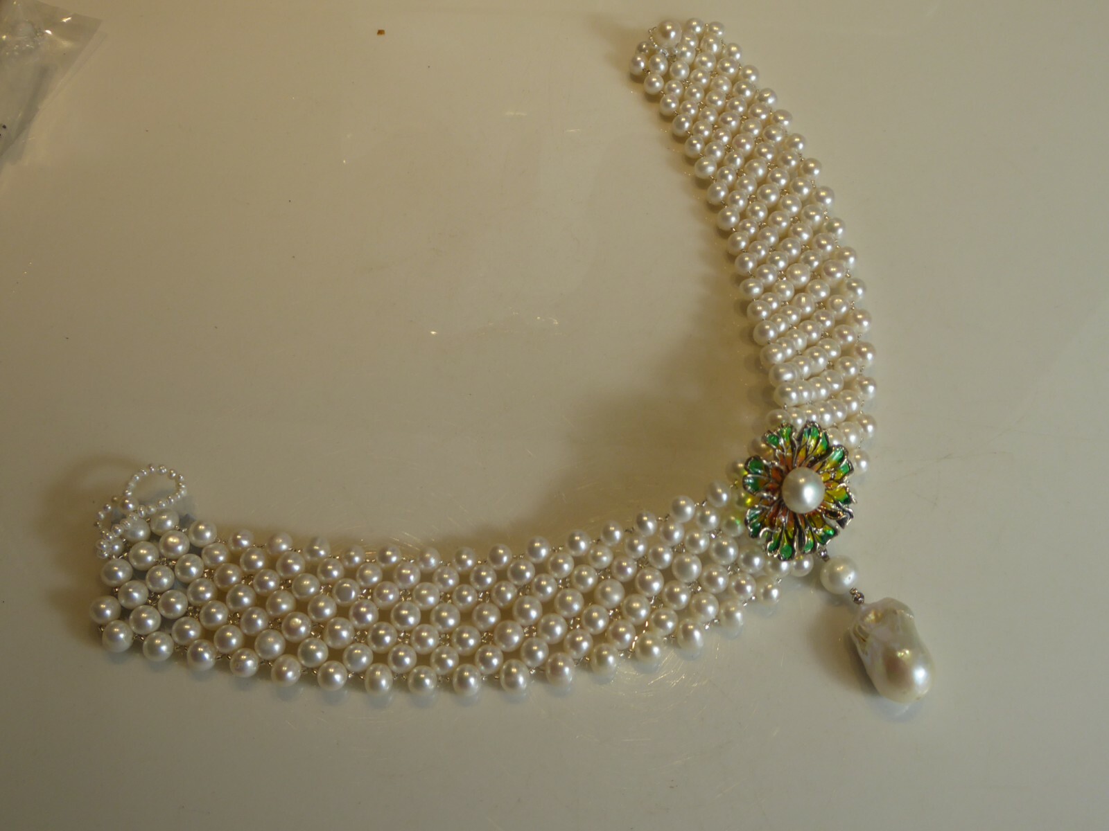FINE SOLID SILVER REAL PEARL COLLAR NECKLACE - image 7