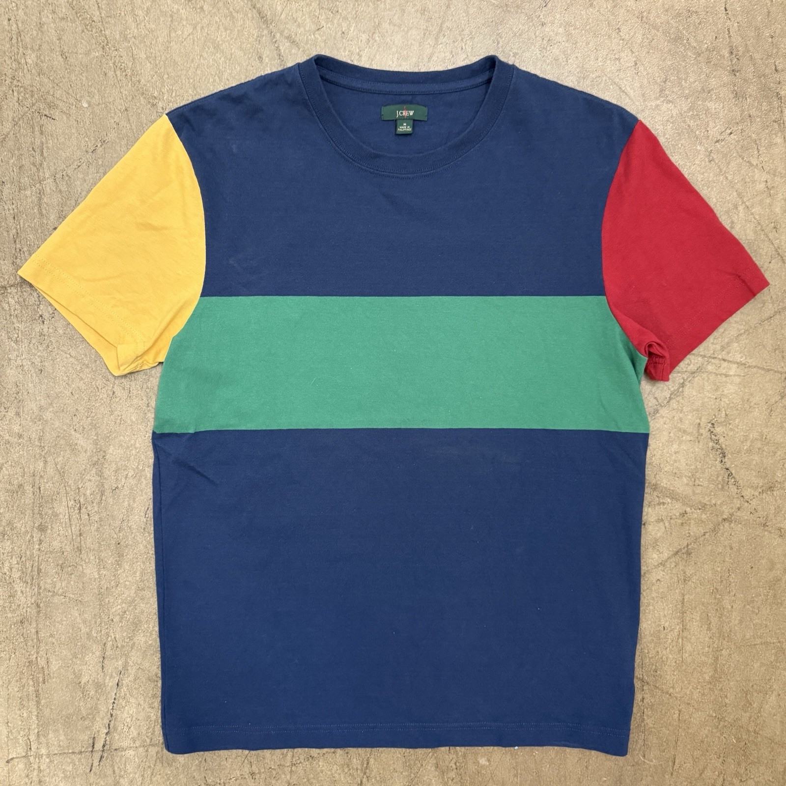 FILA T shirt vintage J Crew uomo media colorblock rema rosso blu rosso giallo cotone anni 90