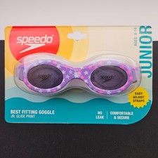 Speedo Junior Glide Print Goggles Ages 6-14 Purple Stars Easy Adjust Straps New