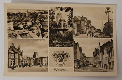 AK Wolgast Multi View c1960 St Petri Bahnhofstraße Steinstraße Stadtwappe ung.