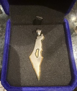Israel Map  Stainless Steel and Gold Tone Pendant