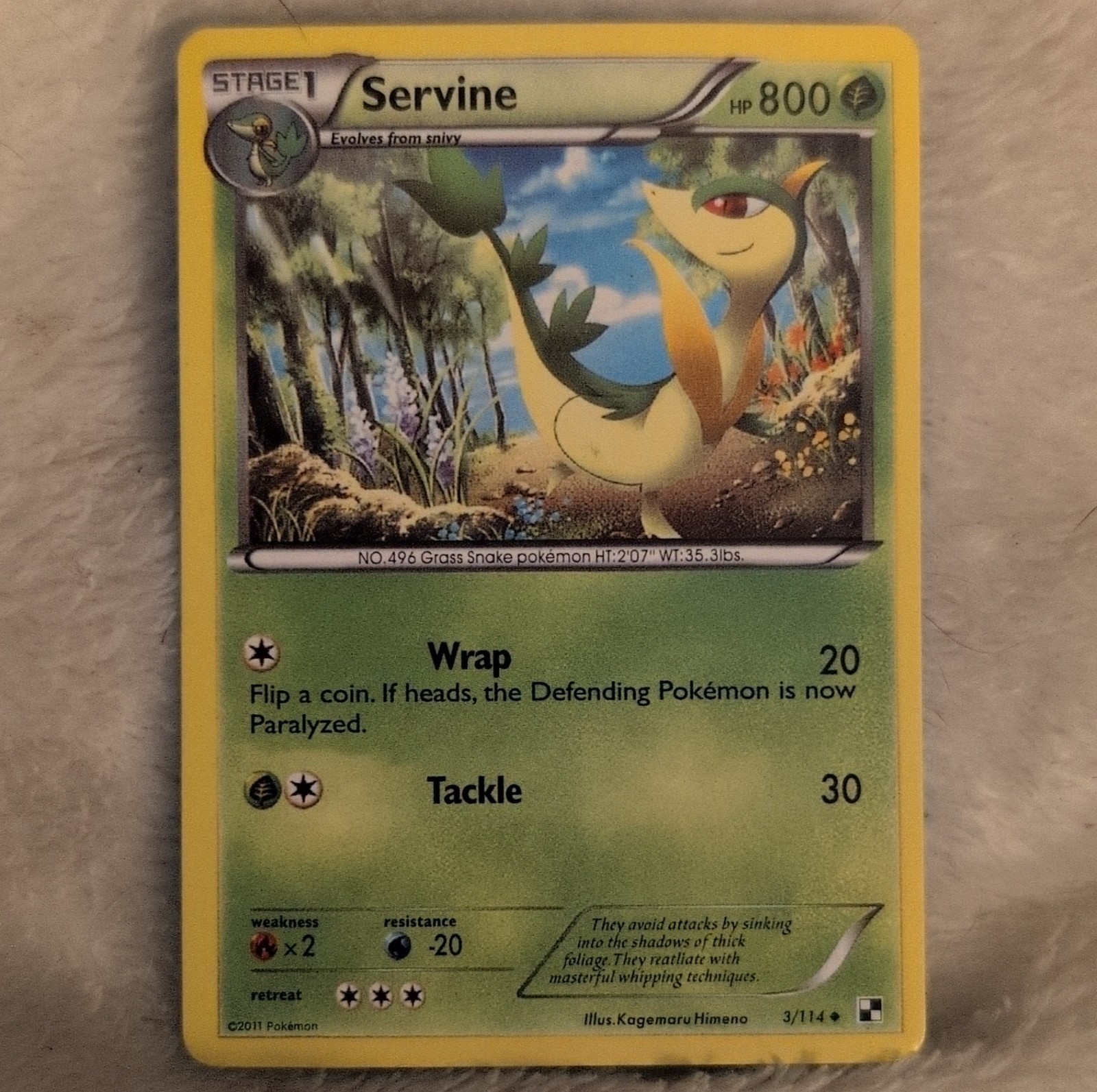 Pokémon TCG Servine 3/114 Black & White Stage 1 Regular English 2011 Card