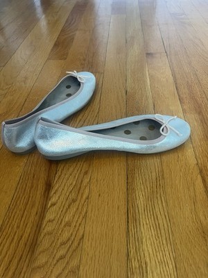 BODEN Silver Bow Trim Ballet Flats Women's SIZE 8 EU 39