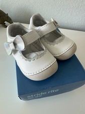 Stride Rite sm makayla Mary Jane Baby Shoes - White Silver Bow Size 3W