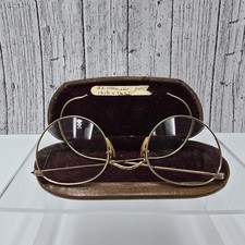 Antique 1/10 12 Kt Gold Filled Round Shaped Rimmed Eyeglasses Spectacles W/Case