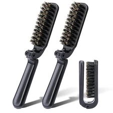 2 Pcs Travel Folding Boar Bristles Hair Brush, Collapsable Pocket Anti-Static 