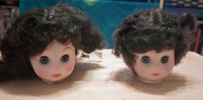 Vtg. Used Doll Heads Drk. Brown Hair, Eyes Open/ Close Lot 2