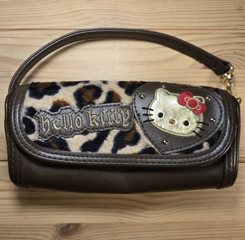 Vintage Hello Kitty 2007 Leopard Faux Fur Small Purse Bag Case Sanrio ~ Rare!