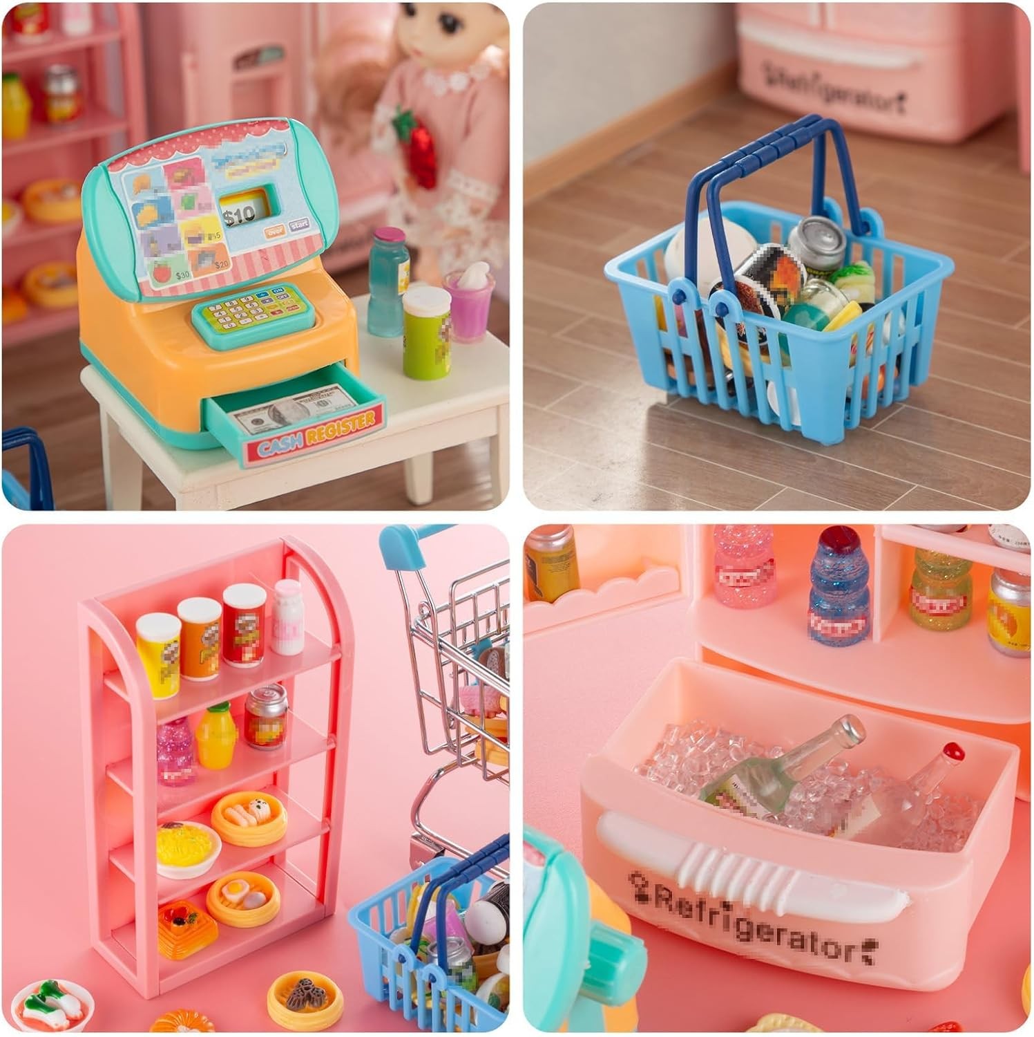 164Pcs Mini Shopping Cart Set Dollhouse Grocery Store Accessories Food Toys Kids