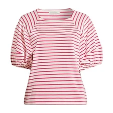 Free Assembly Striped Short Puff Sleeve Top/T-Shirt Pink/White Size 2XL Plus