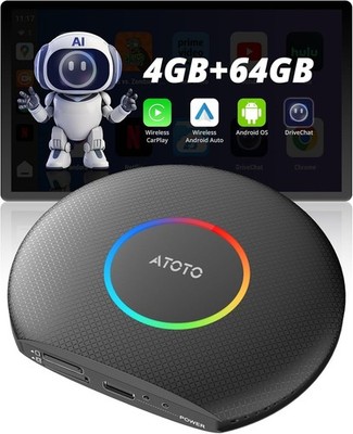 ATOTO CB6A-N-Bk Magic CarPlay AI Box Black 4+64GB Android Auto 4G LTE GPS Video