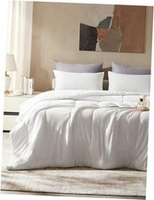 Jersey Comforter Set White Queen 3 Pieces, Solid Reversible Lightweight Super