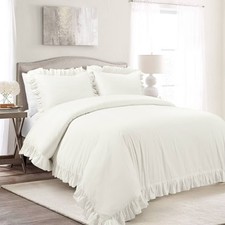 Full/Queen 3pc Reyna Cotton Duvet Cover Set White - Lush D cor