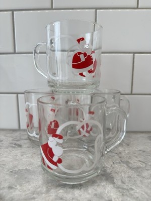 4 Pc Set Santa Clause With Sack Luminarc France Coffee Hot Coco Cup Mugs