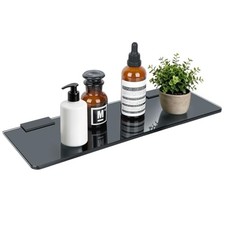 Glass Shelves for Bathroom,15 Inch Wall Mounted Floating Rectangle Black