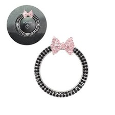 Bow Car Accessories,Pink Bow Tie Push Start Button Rhinestone Black Ring