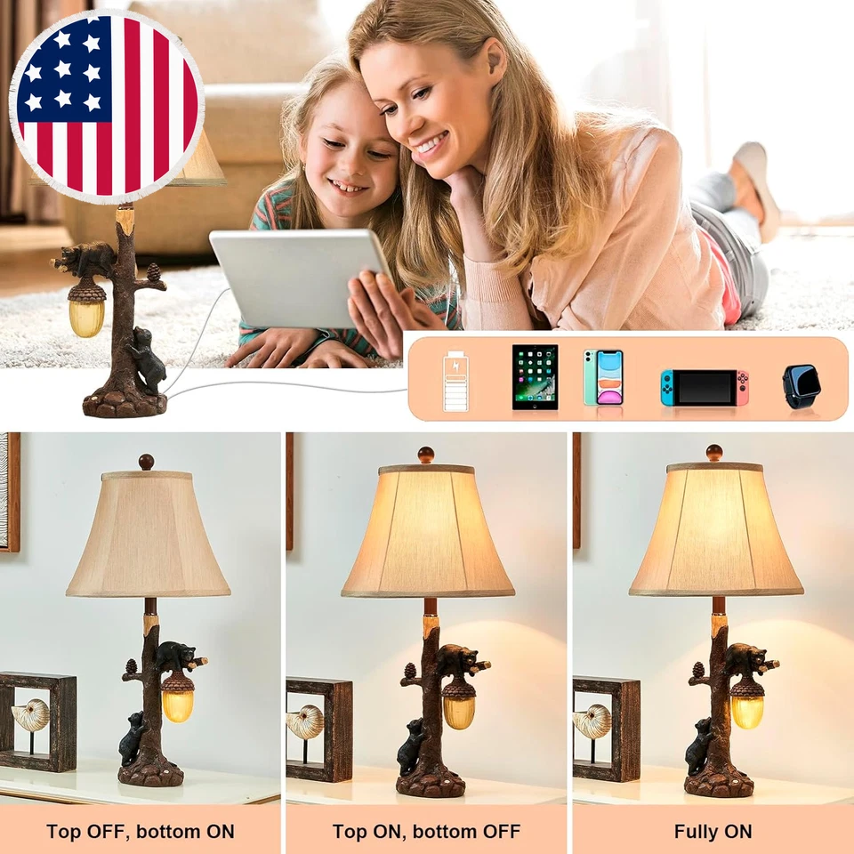 Lámpara de mesa rústica Western Bear con luz nocturna Juego de 2 lámparas de noche rústicas de 26"" Foto 4 de 4