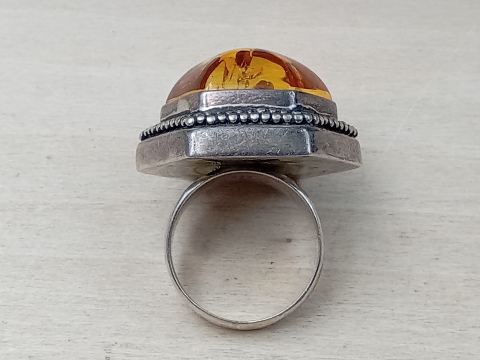 Bold Sterling Silver Hexagonal Shape Cabochon Amb… - image 7