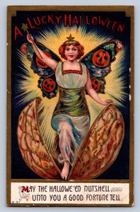 Antique 1911 Halloween Postcard A Lucky Halloween Nut Shell Fairy