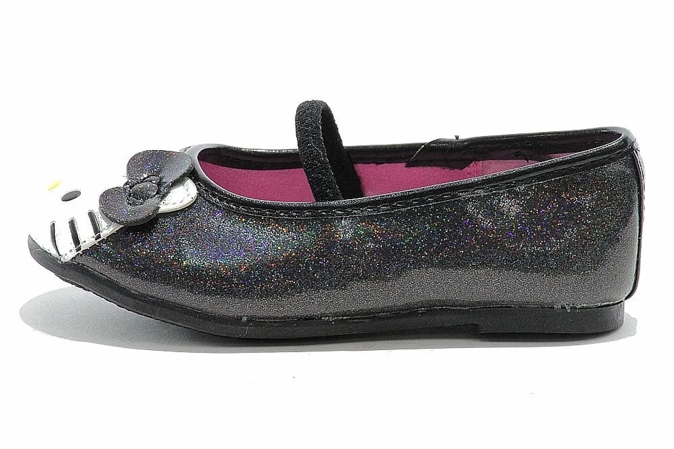 Zapatos planos de ballet de moda para niñas pequeñas Hello Kitty HK Lil Abbey negros talla 6 Foto 2 de 4