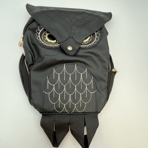 Mujer/Niña Moda Búho Negro Mochila Cartera, Negro Imitación Cuero Bolsillos Laterales - Imagen 9 de 9
