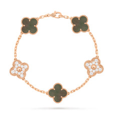 Van Cleef  Arpel Vintage Alhambra Bracelet 5 Motifs 18K Rose Gold, Diamond, MOP
