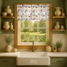 Modern Mountain Valance Curtain – Abstract Peaks, Suns & Nature Shapes