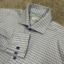 Twillory Safe Cotton Button Up Shirt Mens 15 34/35 Trim Fit Plaid Blue White