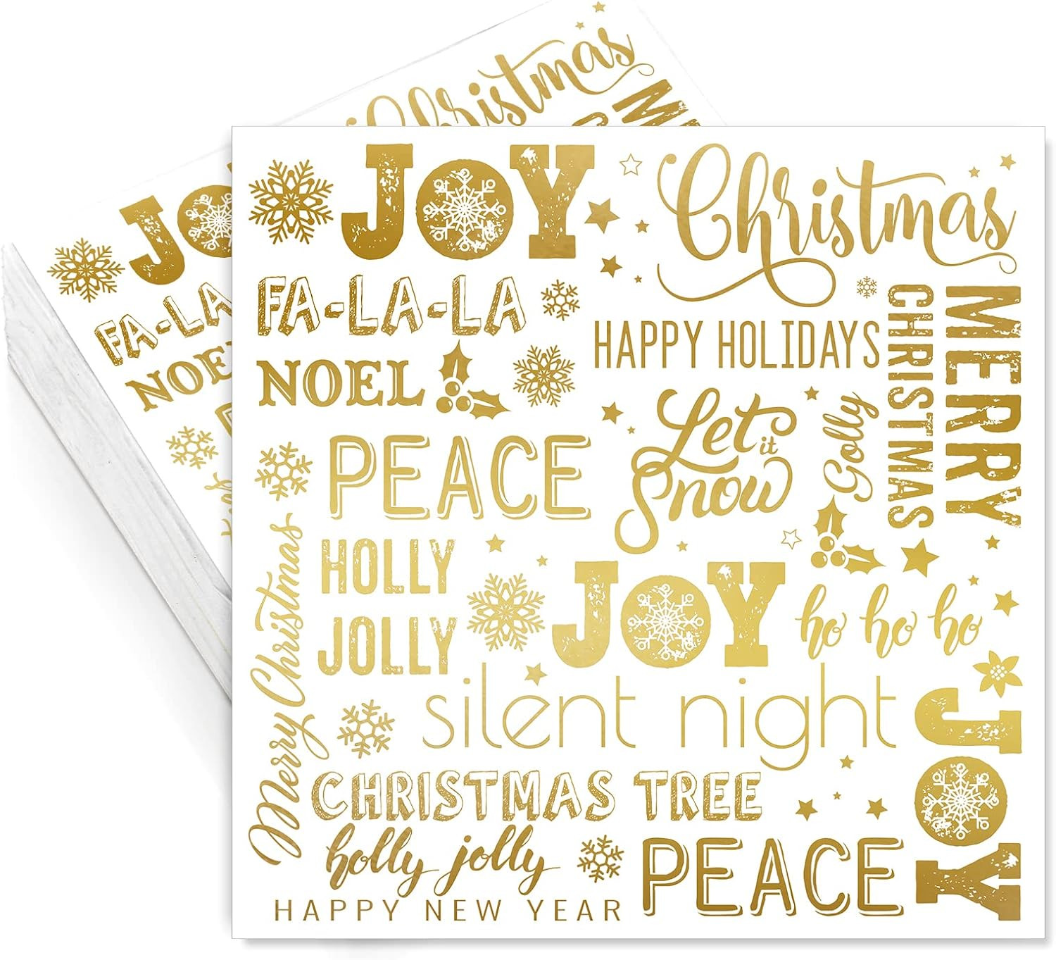 100Pcs Christmas Paper Napkin Gold Foil Joy Holly Jolly Disposable Dinner Napkin